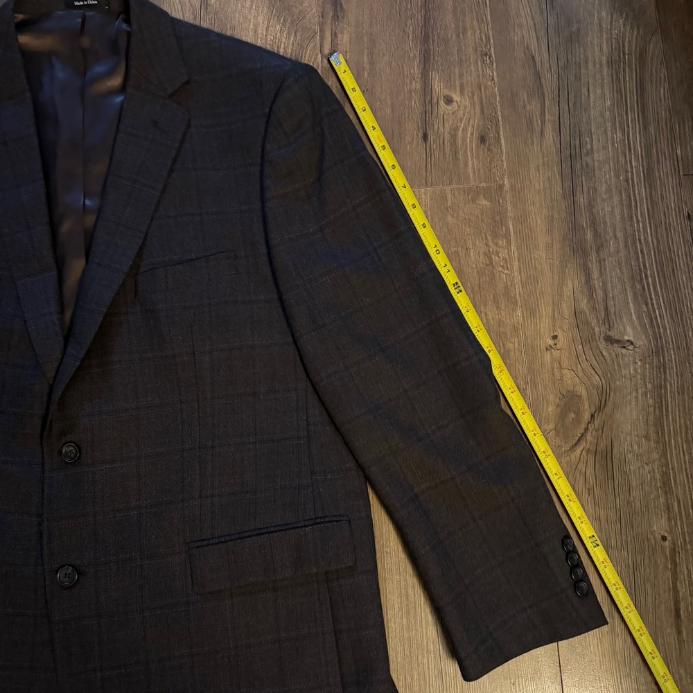 Pronto Uomo Platinum Blazer Charcoal Grey Brown Windowpane 100% Wool 48 Long - Picture 12 of 13
